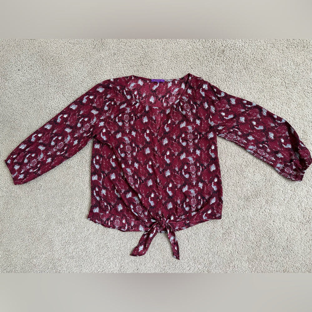 West Kei Burgundy Patterned Blouse • Elegant Print • Size S - Picture 3 of 10